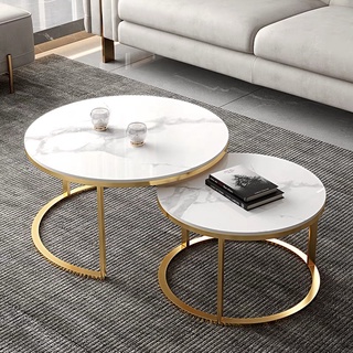 CAIY🌟มีพร้อมส่ง โต๊ะกลางโซฟาแบบคู่ รูปทรงกลม ท็อปไม้อัด เคลื่อย้ายง่าย ดูสวยงามขนาด70-50cm