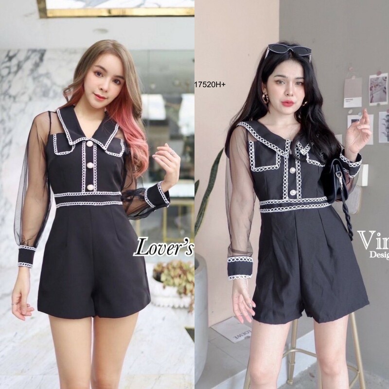 b17520-jumpsuit-จั้มสูทขาสั้นแขนมุ้ง-jumpsuit-short-sleeved-jumpsuit-with-mosquito-netting