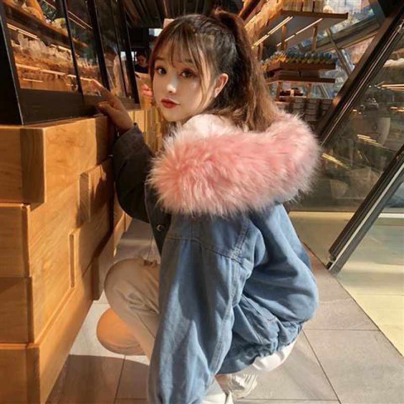 ราคาถูกที่สุด-พร้อมส่งจากไทย-faux-fur-jacket-แจ็คเก็ตยีนส์ขนเฟอร์นุ่ม-โอเวอร์ไซส์สไตล์เกาหลี