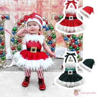 Babygarden-3-24 เดือน ชุดจั๊มสูทรอมเปอร์ แขนกุด ผ้ากํามะหยี่ขนนิ่ม ลายคริสต์มาส สีขาว พร้อมหมวก สําหรับเด็กผู้หญิง