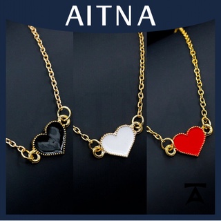 Aitna สร้อยข้อมือหัวใจ เคลือบ สีดํา แดง ขาว ของขวัญ
