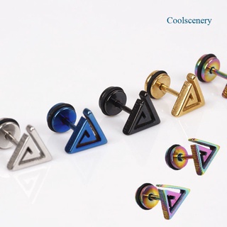 Coolscenery 1pc Unisex Hypoallergenic Maze Triangle Titanium Steel Ear Stud Earring Jewelry
