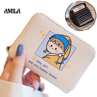 AMILA  กระเป๋าใส่เหรียญใบเล็ก หญิง การ์ตูนน่ารัก สไตล์ญี่ปุ่น หัวใจสาว สั้น ไอดี การ์ด กระเป๋าใส่บัตรธนาคาร