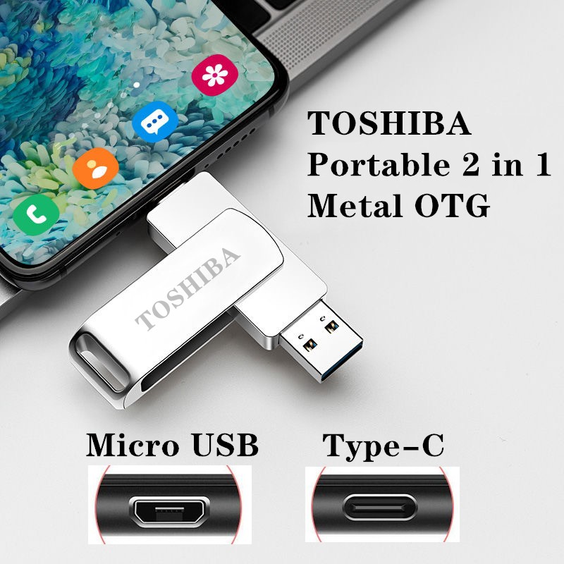 ภาพหน้าปกสินค้าToshiba 2 In 1 Otg Metal 16 Gb 32 Gb 64 Gb 128 Gb 256 Gb Type - C Micro Usb แฟลชไดรฟ์ Usb 2 . 0