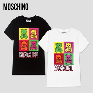 เสื้อยืดผ้าฝ้ายพิมพ์ลาย Moschino ใหม่ เสื้อยืดลําลอง แขนสั้น พิมพ์ลายโลโก้หมี เรืองแสง สําหรับผู้ชาย และผู้หญิง