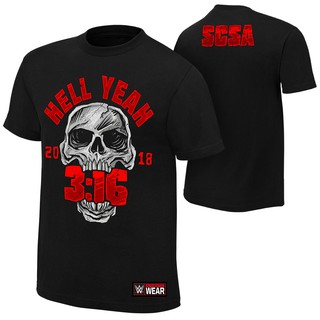 เสื้อยืดผ้าฝ้ายพิมพ์ลายขายดี (Pre) Stone Cold Steve Austin "Hell Yeah" T-Shirt