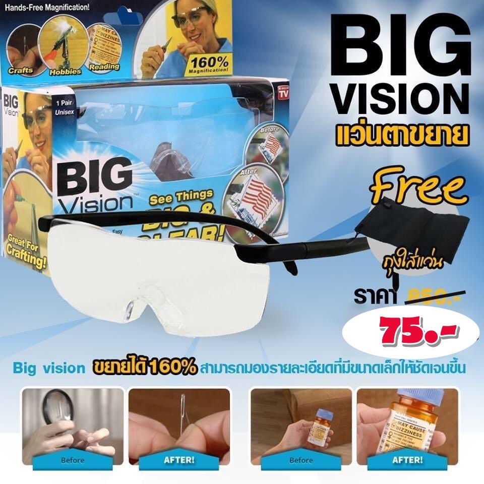 ภาพหน้าปกสินค้าBig Vision แว่นตาขยายไร้มือจับ แถมฟรี  ถุงผ้าใส่แว่น