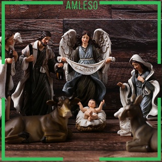 [Amleso] ชุดฟิกเกอร์ Nativity Set ขนาดเล็กสําหรับตกแต่งวันคริสต์มาส 12 ชิ้น