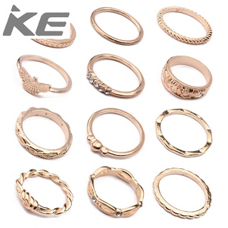 Geometric Circle Ring Set of 12 Twisted Knotted Twisted Line Carved Rings for girls for women