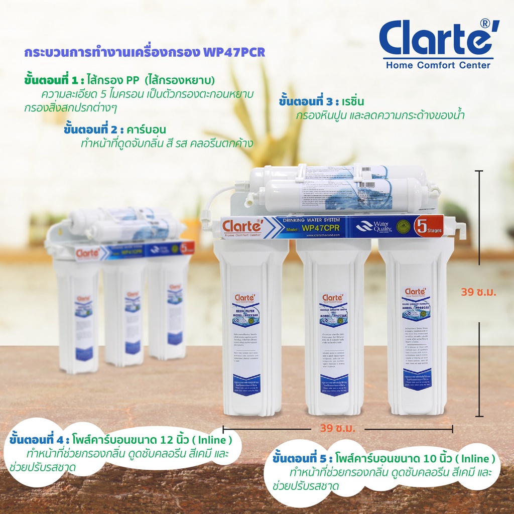 ภาพสินค้าClarte' เครื่องกรองน้ำพร้อมก๊อกน้ำ 5 ขั้นตอน รุ่น WP47CPR จากร้าน clarte.thailand บน Shopee ภาพที่ 4