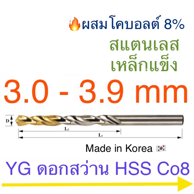 ราคาและรีวิวYG Hss Co8 ดอกสว่านเจาะสแตนเลส เคลือบไทเทเนียม 3.0 - 3.9 mm