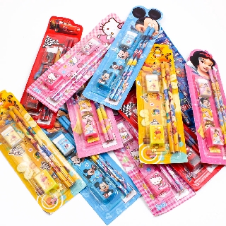 ราคาและรีวิวชุดอุปกรณ์เครื่องเขียน สำหรับเด็ก การ์ตูน Disney Sanrio ดินสอ+ยางลบ+ไม้บรรทัด+กบเหลาดินสอ
