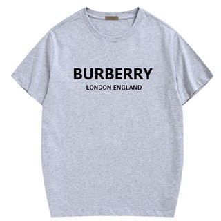 Burberry ใหม่หลวมเสื้อยืดพิมพ์ผ้าฝ้ายแขนสั้นคนรักเสื้อยืด