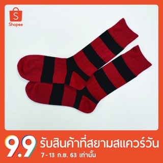 erawon Shop 3808BR ถุงเท้าลายใหญ่ Socks Antibac สี Black-Red