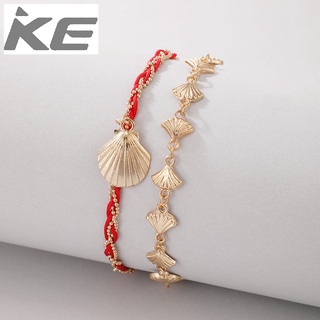 Seaside Beach Foot Jewelry Holiday Metal Shell Red String Anklet 2-Piece Set for girls for wom