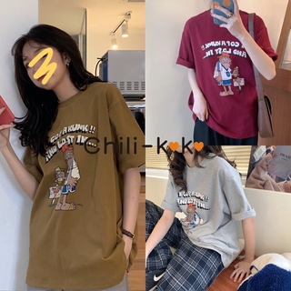 Chili_k❤️k❤️ 7908 เสื้อยืดสกรีนลาย เสื้อครอป คอกลม เสื้อคู่รัก เสื้อผ้าวินเทจ เสื้อยืด oversize