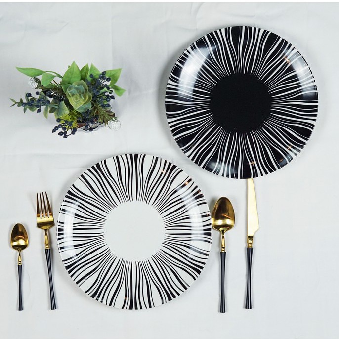 ชุดจานเซรามิคyeux-plate-ลวดลายทันสมัยสวยงาม-และชุดช้อนซ้อม-royal-cutlery-ทอง-อุปกรณ์บนโต๊ะอาหาร