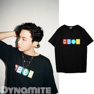 เสื้อยืดเสื้อยืดแขนสั้นลําลอง ผ้าฝ้าย ทรงหลวม พิมพ์ลาย Kpop BTS Jhope DYNAMITE OBEY พลัสไซซ์ สไตล์เกาหลี ฮิปฮอป สําหรับผ