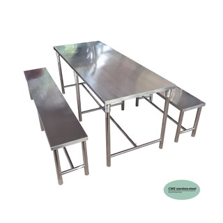 CMS ชุดโต๊ะโรงอาหารสเตนเลส canteen table set โต๊ะโรงอาหาร ขนาดโต๊ะ 70*180 สูง 75 ซม. ขนาดเก้าอี้ 30*180 สูง 45 ซม.