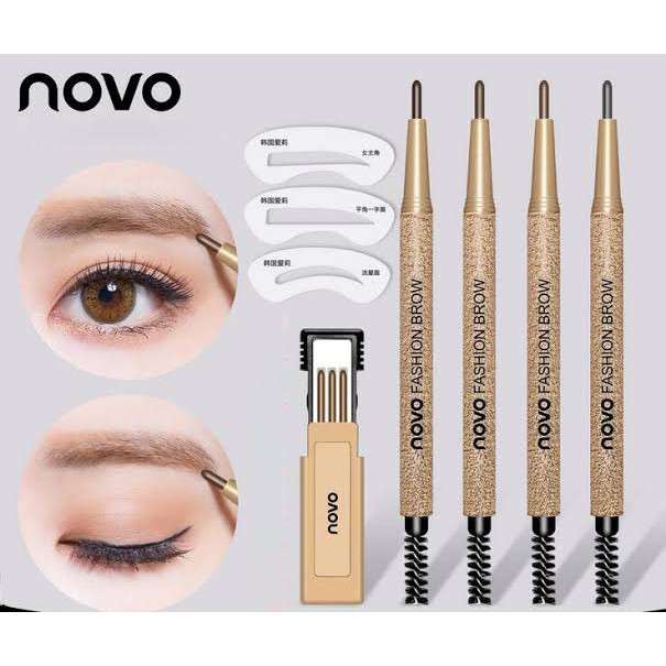 ถูก-แท้-novo-fashion-brow-eyebrow-โนโว-ดินสอเขียนคิ้ว-แบบหมุน-พร้อมไส้ดินสอเปลี่ยน-3ชิ้น-บล๊อกคิ้ว-3ชิ้น