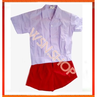 สินค้า ชุดนักเรียนอนุบาลชาย สีแดง (เอวยางยืด)(ทั้งชุด เสื้อนร.+กางเกงนร.)