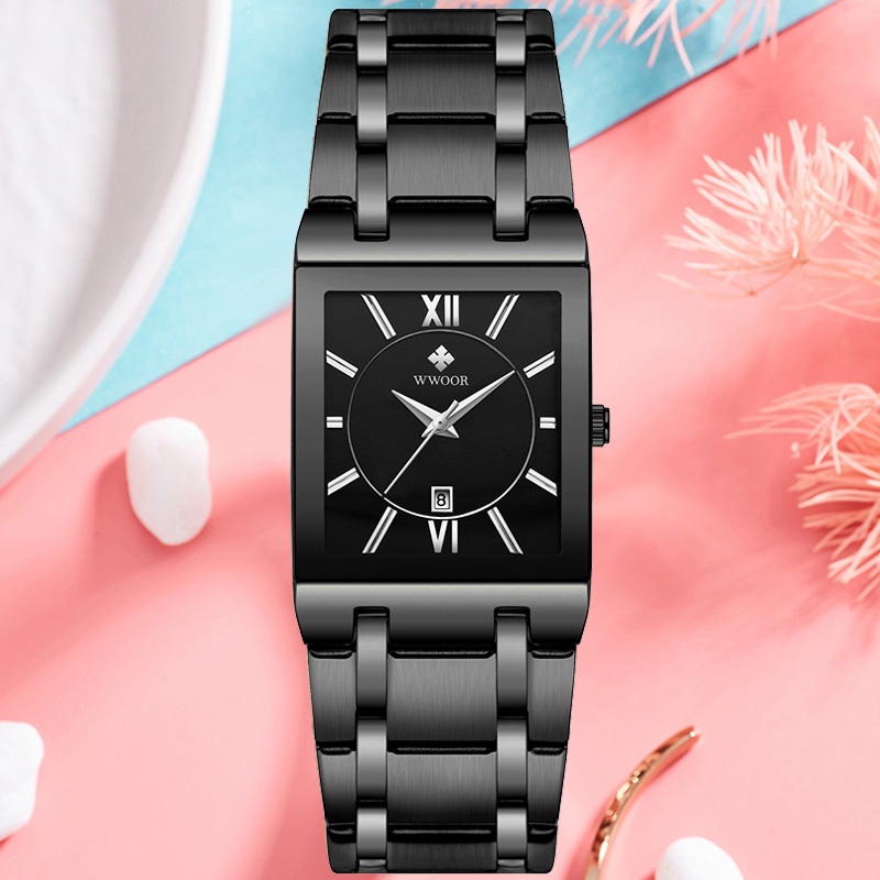 ภาพหน้าปกสินค้าWwoor ใหม่ นาฬิกาข้อมือควอตซ์แฟชั่น ทรงสี่เหลี่ยม หรูหรา สีดํา สําหรับสตรี ของขวัญ Reloj Mujer-8858 จากร้าน wwoor.th บน Shopee