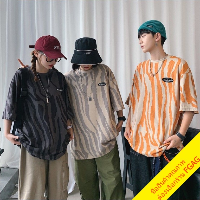 เสื้อคู่รักชายหญิง-ลายทาง-oversize-แขนสั้นคอกลม-เสื้อยืดสาวอวบเสื้อโอเวอร์ไซส์ผู้หญิง-สตรีท-เสื้อผ้าวัยรุ่นแฟชั่นเกาหลี