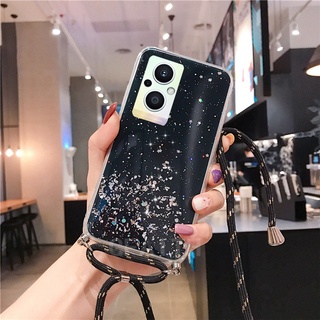 New เคสโทรศัพท์ OPPO Reno7 Z 5GStarry Sky with Shoulder Strap Lanyard Cover Reno7Z เคส Bling Transparent Soft Case