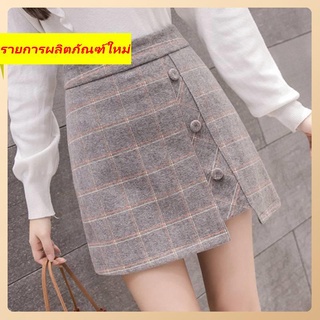 Boxer Skirt Grid Autumn และ Winter ใหม่ใหม่อเนกประสงค์ผอมเพรียว A -line กระโปรง