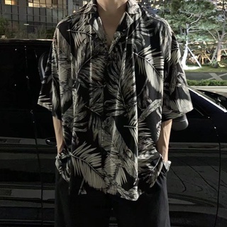 เสื้อเชิ้ตแขนสั้นลําลอง ทรงหลวม ลายดอกไม้ เหมาะกับเดินชายหาด สไตล์ฮาวาย สําหรับผู้ชาย