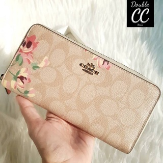 (แท้ 💯%‼) COACH F73345 ACCORDION ZIP WALLET IN SIGNATURE WITH LILY PRINT