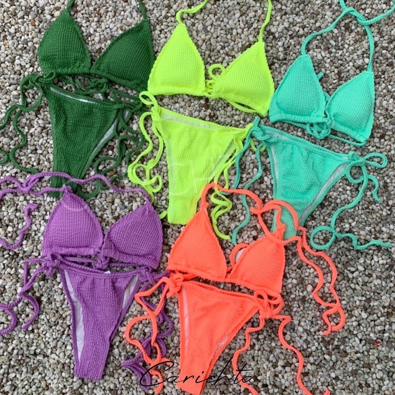 carichta-sant-bikini-set-บิกีนี-บิกินี่-แถมถุงซิปล็อค-ผ้า-pixy-smock-มีฟองน้ำ-ซับใน-ว่ายน้ำ-ชุดว่ายน้ำ