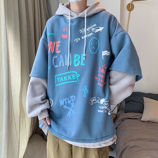 เสื้อฮู้ดผู้ชาย เสื้อสเวตเตอร์คลุมด้วยผ้าสไตล์ฮ่องกงผู้ชายหลวมเวอร์ชั่นเกาหลีเทรนด์คู่ในฤดูใบไม้ร่วงและฤดูหนาวนักเรียนเส