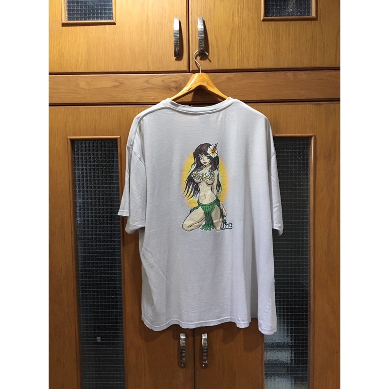 เสื้อยืดผ้าฝ้ายพิมพ์ลายแฟชั่นเสื้อยืดสเก็ตมือสอง-vintage-90s-lost-enterprises-hawaii-girl-size-2xl-มือ2