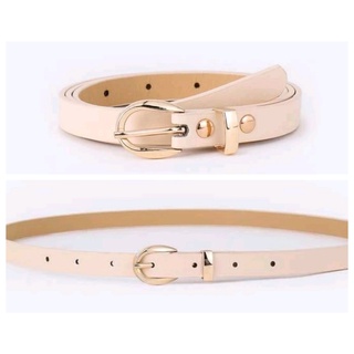 เข็มขัดแฟชั่น PU เข็มขัดเส้นเล็ก น่ารักๆ Metal Buckle Belt สีครีม