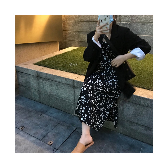 พร้อมส่ง-daisy-black-dress-c2770-เดรสสายเดี่ยวหนา-เดรสยาวมินิมอล
