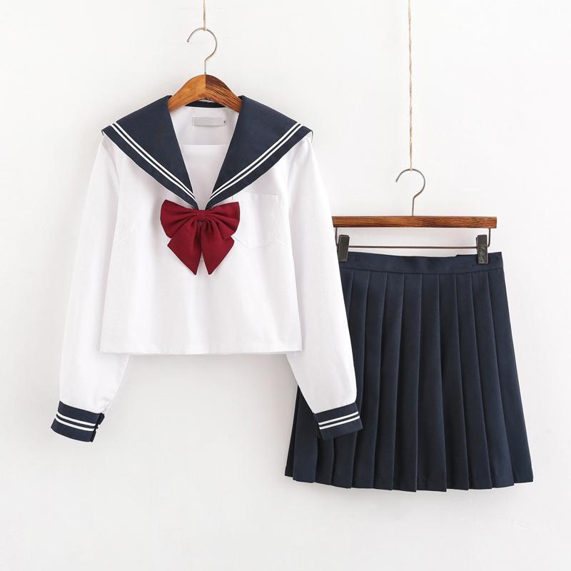 hot-salejk-uniform-orthodox-basic-japanese-black-female-sailor-suit-ความยาวนักเรียน-แขนยาว-แขนสั้น-กระโปรงจีบ-ชุดก