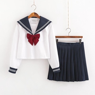 🔥Hot salejk🔥 uniform orthodox basic Japanese black female sailor suit ความยาวนักเรียน แขนยาว/แขนสั้น   กระโปรงจีบ ชุดก
