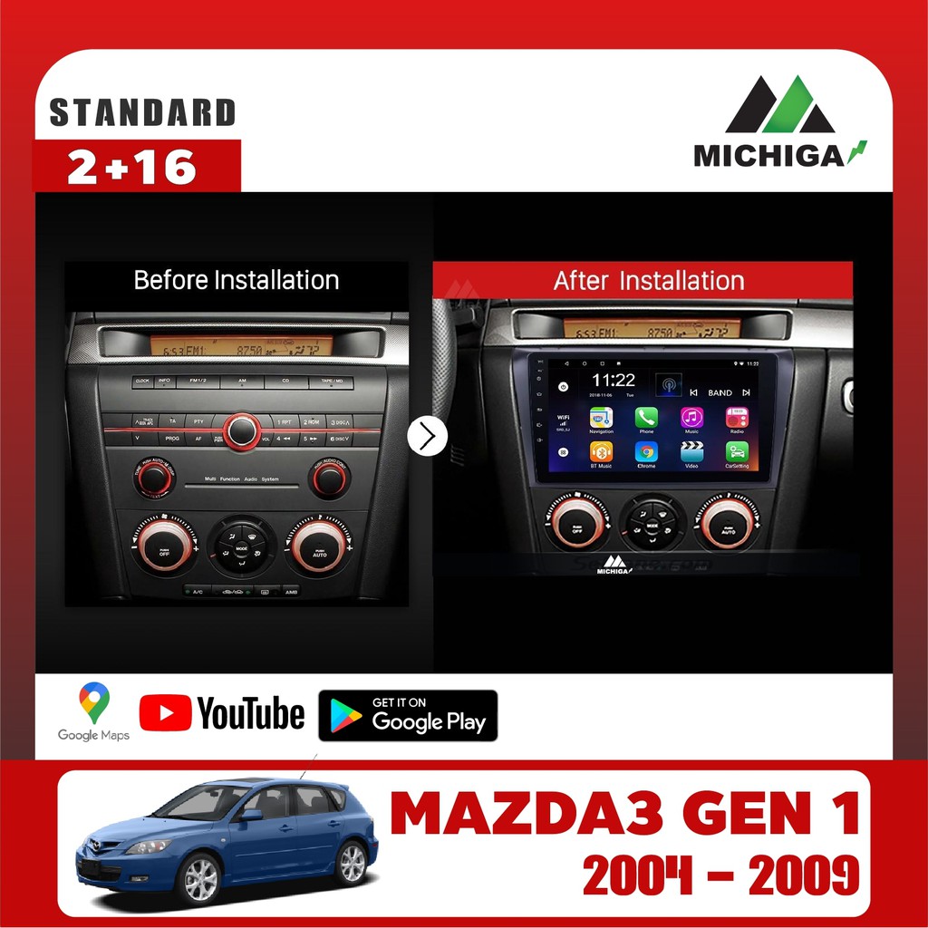 เครื่องเล่น-android-michigaจอแอนดรอยตรงรุ่น-mazda3-gen1-2004-2009-ฟรีฟิล์มกันรอยมูลค่า350-บาท-หน้าจอขนาด9-นิ้ว
