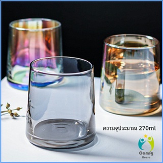 Comfy ถ้วยแก้ว สั้นสีโฮโลแกรม แก้วสีรุ้ง พร้อมส่ง ของขวัญวันเกิด glass cup