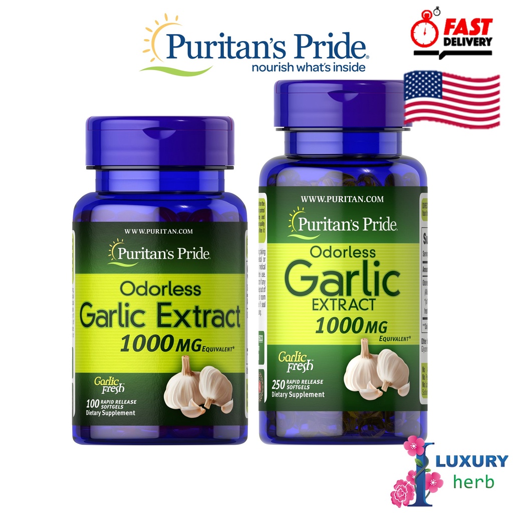 ภาพหน้าปกสินค้าpuritan's pride odorless garlic extract 1000mg/100/250 rapid release softgels