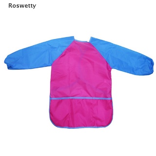 Roswetty 1pc Kids Apron for Painting School Smock Portable Long Sleeve Waterproof Apron VN