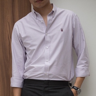 เสื้อเชิ้ตอ๊อกฟอร์ด - Ibe Oxford Shirt (ริ้วม่วง-ปักแมลง)