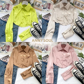 🎀🎀พร้อมส่ง เสื้อครอปครึ่งตัวเเขนยาว เสื้อครอปมินิผ้าลื่น เสื้อครอปเเขนยาวผ้าลื่น  เสื้อครอปเเขนยาวผ้าซาติน