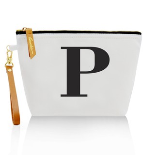 กระเป๋าผ้าลายอักษร ALPHABET CLUTCHES POUCH WHITE ”P”
