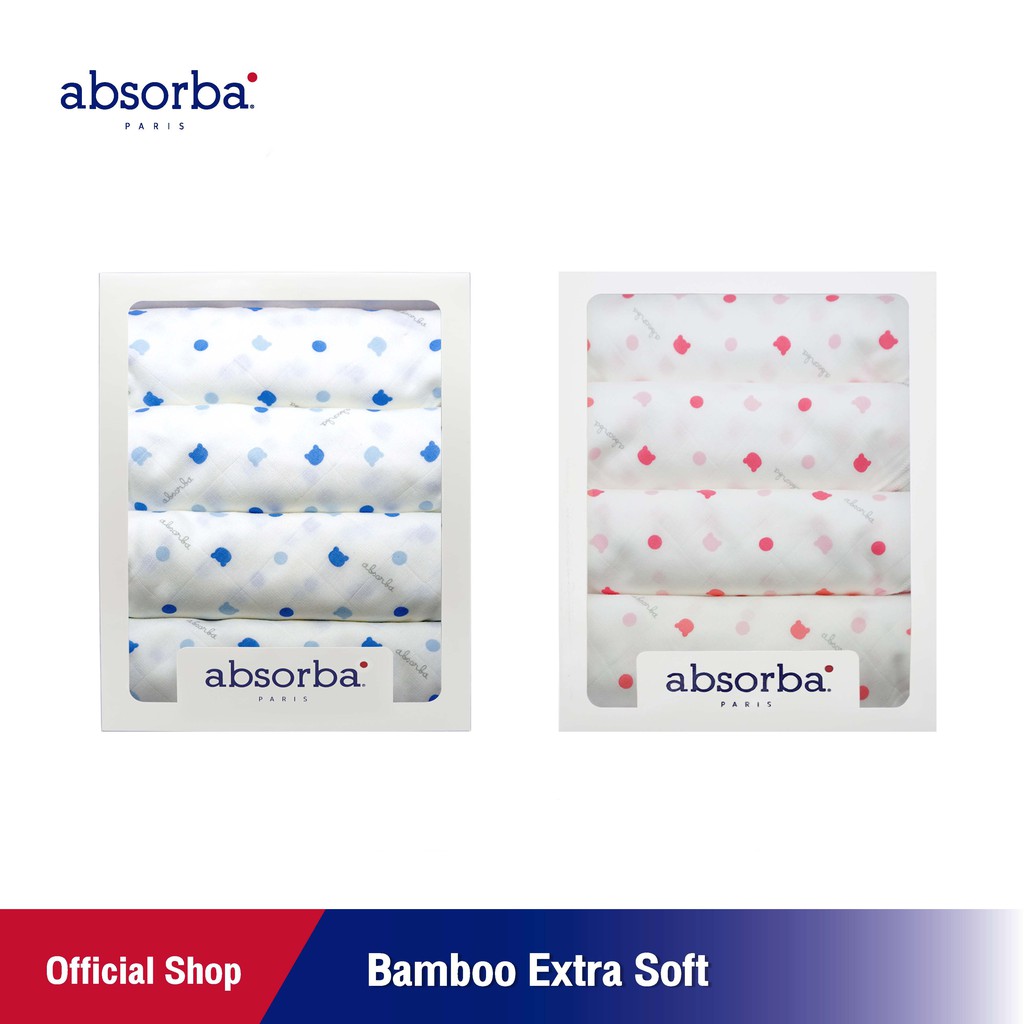 รูปภาพสินค้าแรกของแอ็บซอร์บา (แพ็ค 4 ผืน) ผ้าอ้อมเด็กแรกเกิด Bamboo Extra Soft ขนาด 30 x 30 นิ้ว มี 2 สีให้เลือก - Dp