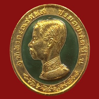 เหรียญรัชกาลที่ 5 จุฬาลังกรณว์หัส์ส ปรมราชาธิราชิโน สยามิน์ทปรมราช ตุฏธิปํปเวทนํอิทํ ปี 2535 ลงยาเขียว (BK19-P5)