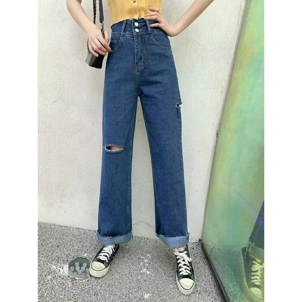 ภาพสินค้าSHOP_MKL กางเกงยีนส์ เอวสูง ขาบานแบบขาดๆ สไตล์เกาหลี กางเกงยีนส์ขายาว สวยๆเก๋ๆ 8012 จากร้าน shop_mkl_trade บน Shopee ภาพที่ 3
