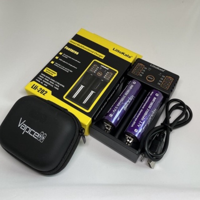 เครื่องชาร์จและถ่านของแท้100-ถ่านชาร์จvapcell-18650-3100mah-ได้ถ่าน2ก้อน-เครื่องชาร์จถ่านliitokala-lii-202