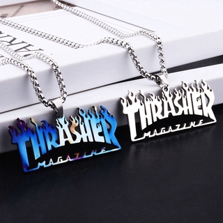 สร้อยคอสายโซ่ จี้ตัวอักษร Thrasher สไตล์ฮิปฮอป สําหรับผู้ชาย